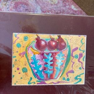 Pomegranates” An Original Watercolor /Mixed Media Painting Matted 5"x7"Handmade